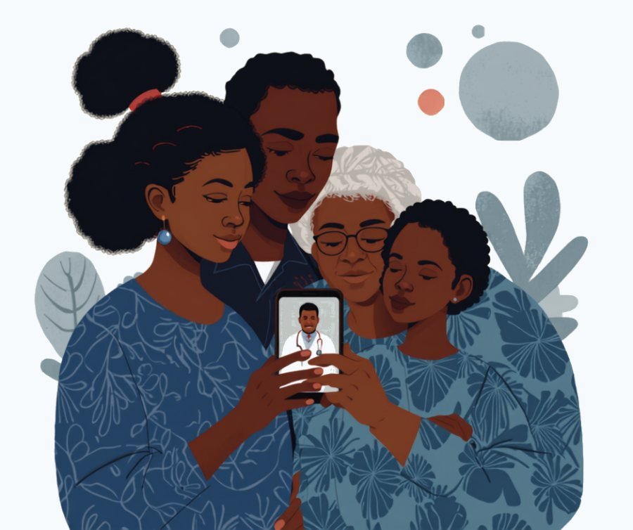 Ghanaian family gathered around one phone
